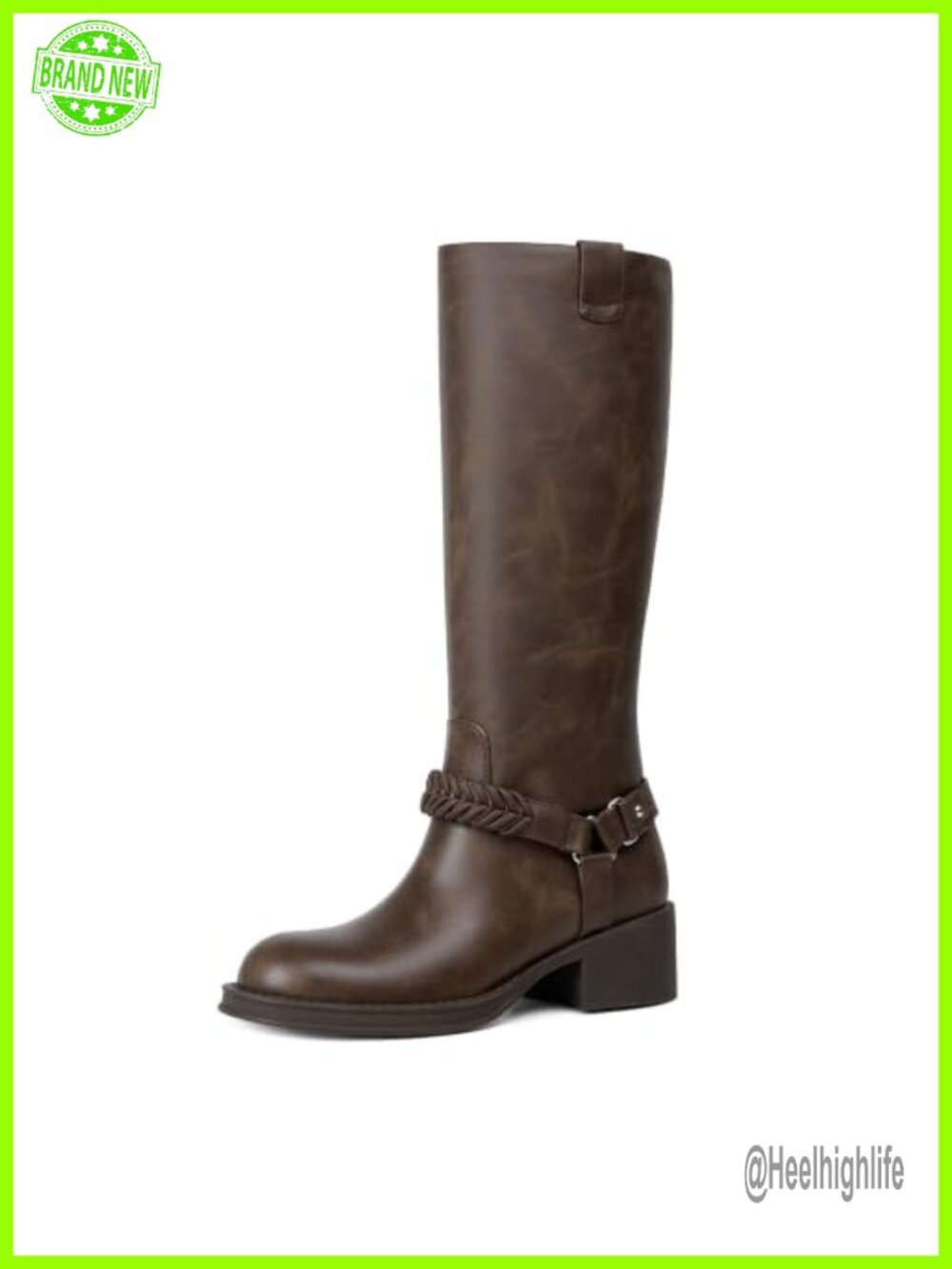 Women's Knee High Boots Chunky Block Heel Faux Leather Woven Slip-On